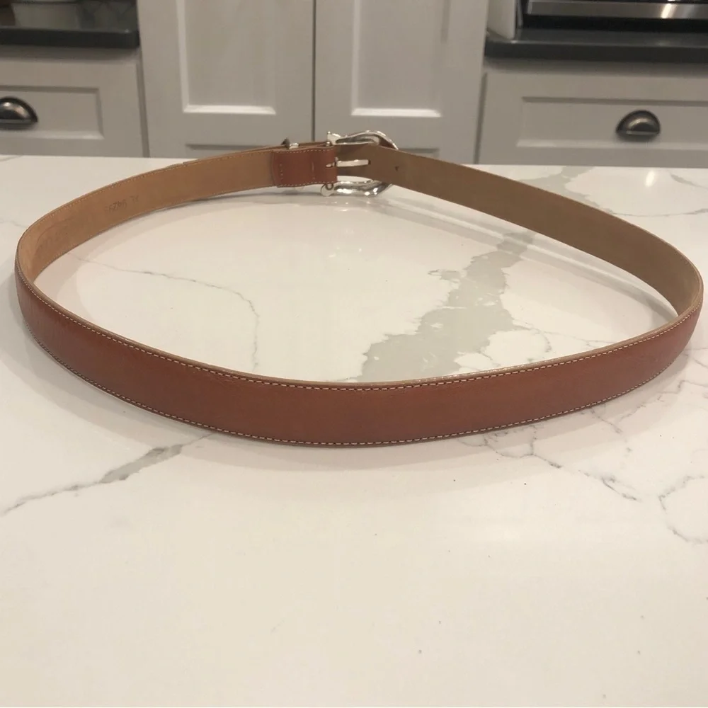 Coldwater Creek Tan Leather Silver Scroll Western Boho Coastal Granny Belt XL